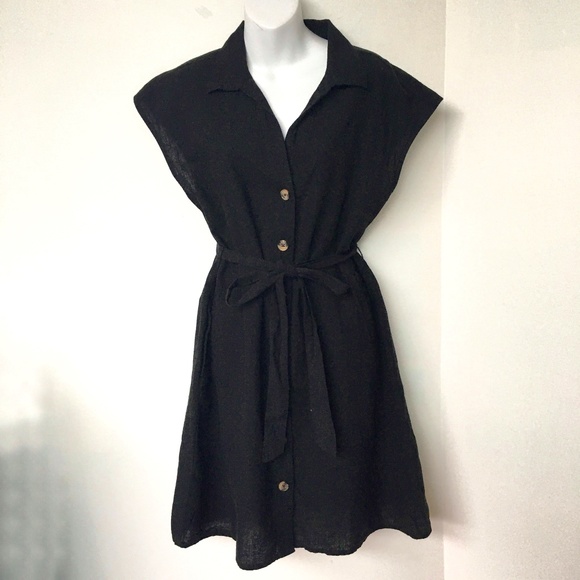 Joe Fresh Dresses & Skirts - Joe Fresh Dress Button Up Black Linen Cotton Blend Waist Belt Size M